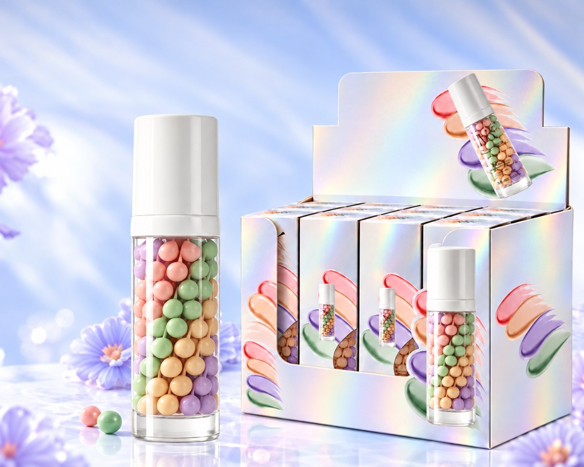 Four-color color-correcting pre-makeup lotion SPF 60 PA+++ pump bottle with retail display box