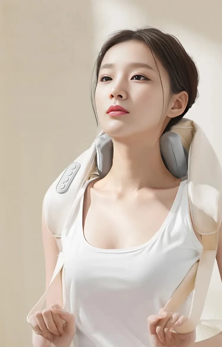 1-Type-C rechargeable trapezius massage shawl with warm heat compress, detachable washable cloth cover, cordless wearable design
