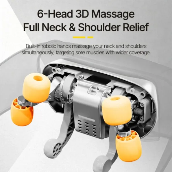 Bionic tiger-mouth pinch and knead structure of 6D massage nodes, simulate manual grab squeeze and rub for stiff shoulder and neck