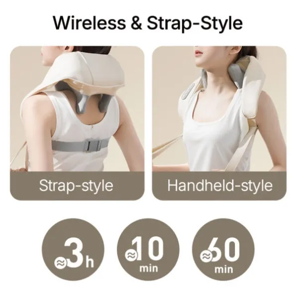 1800mAh lithium battery neck shoulder massage shawl, PU leather and ABS shell, around 10-minute auto shut-off per session