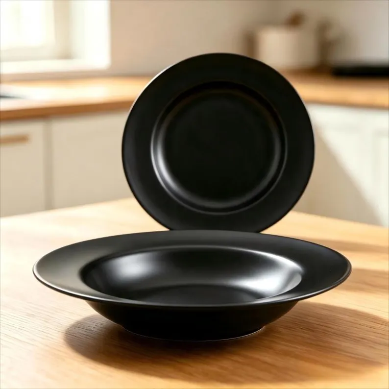 Solid Black Hat Shaped Ceramic Plates (4)
