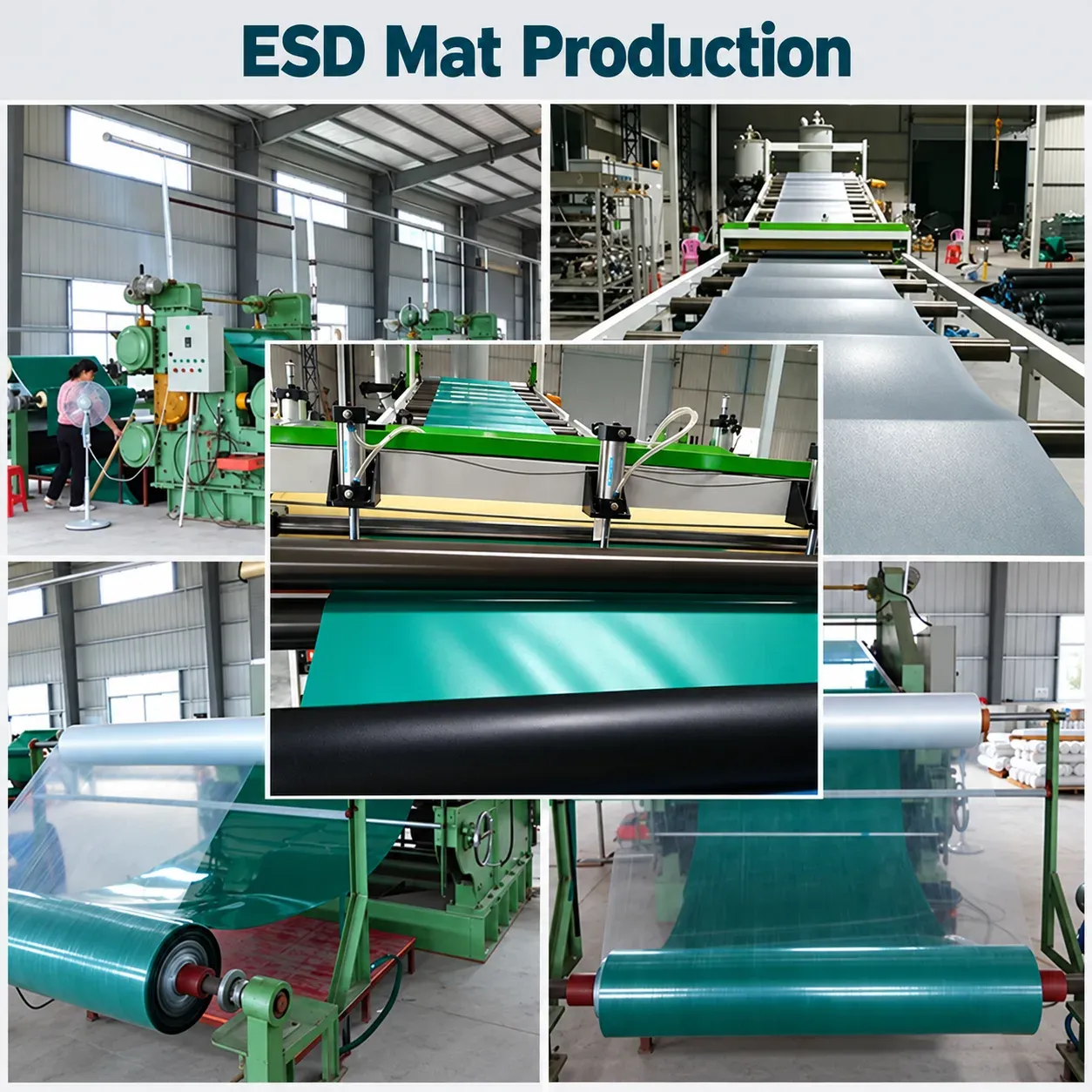 ESD mat production facility with roll manufacturing