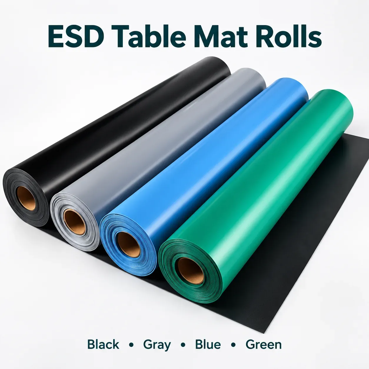 Dual-layer ESD mat with green dissipative layer and black conductive layer