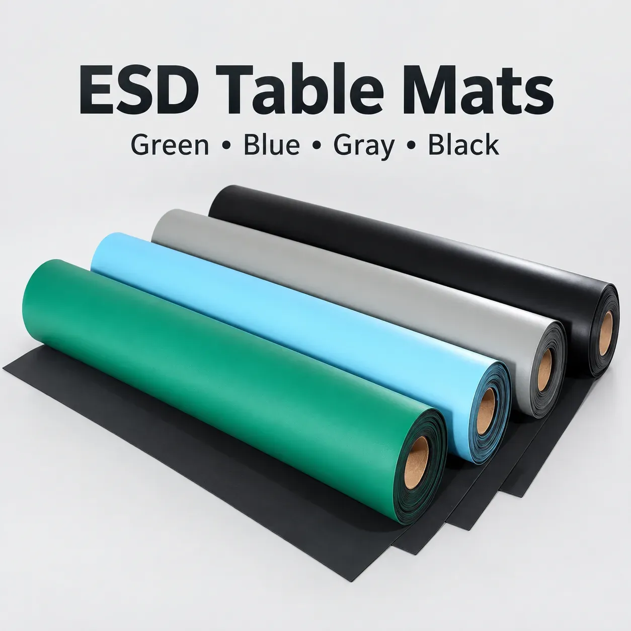 ESD table mat rolls in green, blue, gray and black