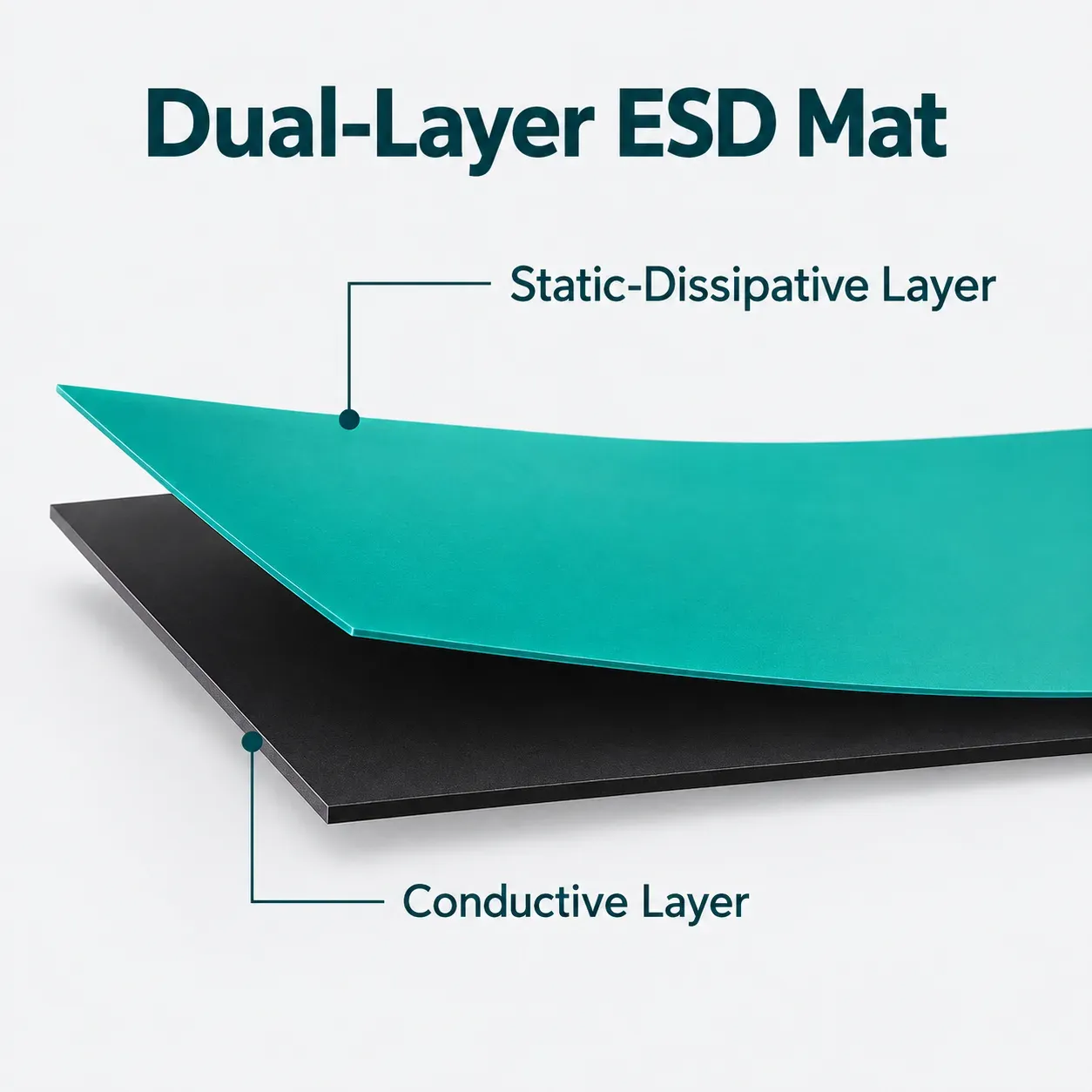 Dual-layer ESD mat structure: green dissipative layer over black conductive layer