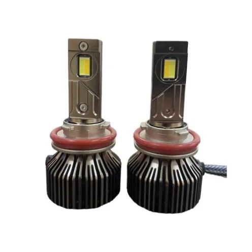 Product photo of a three-color LED headlight bulb pair