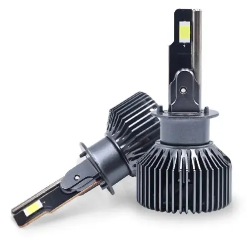 LED headlight bulb pair with exposed light-source surfaces and heat sinks
