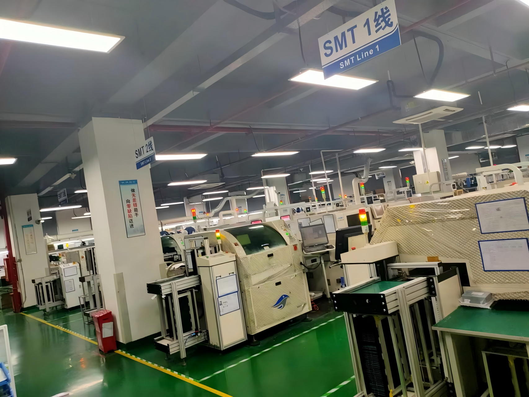 SMT assembly line producing PCBA boards