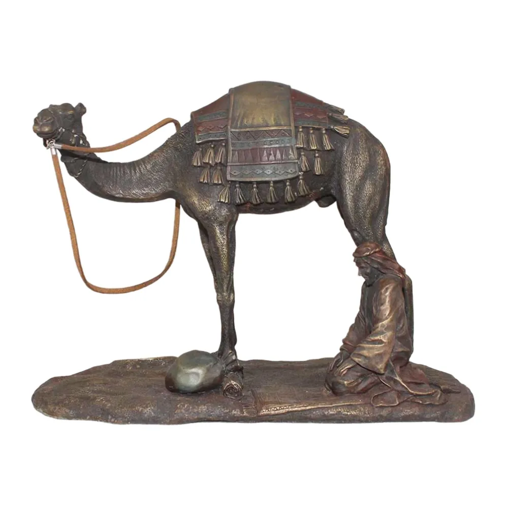 Bronze camel and seated desert traveller figurine with hand-painted saddle blanket-02