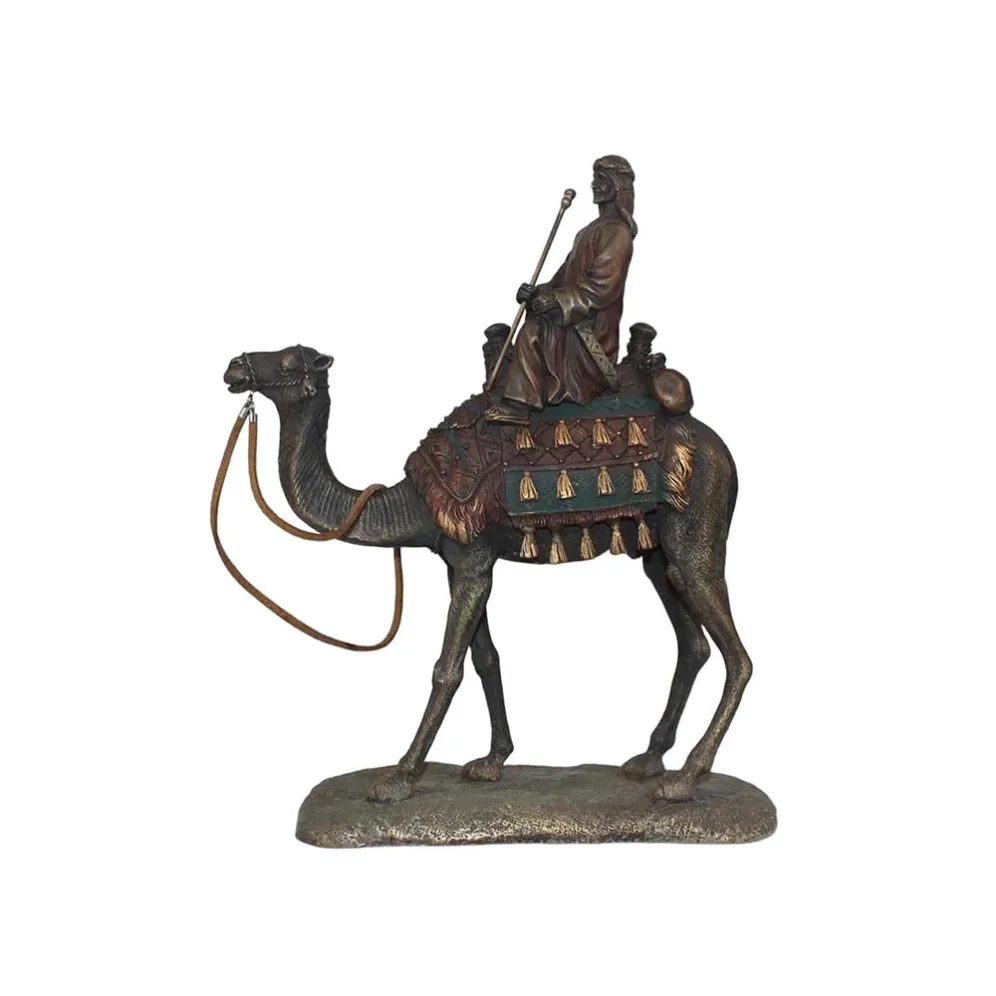 Bronze camel rider statue, hand-cast brass desert traveller sculpture in antique brown