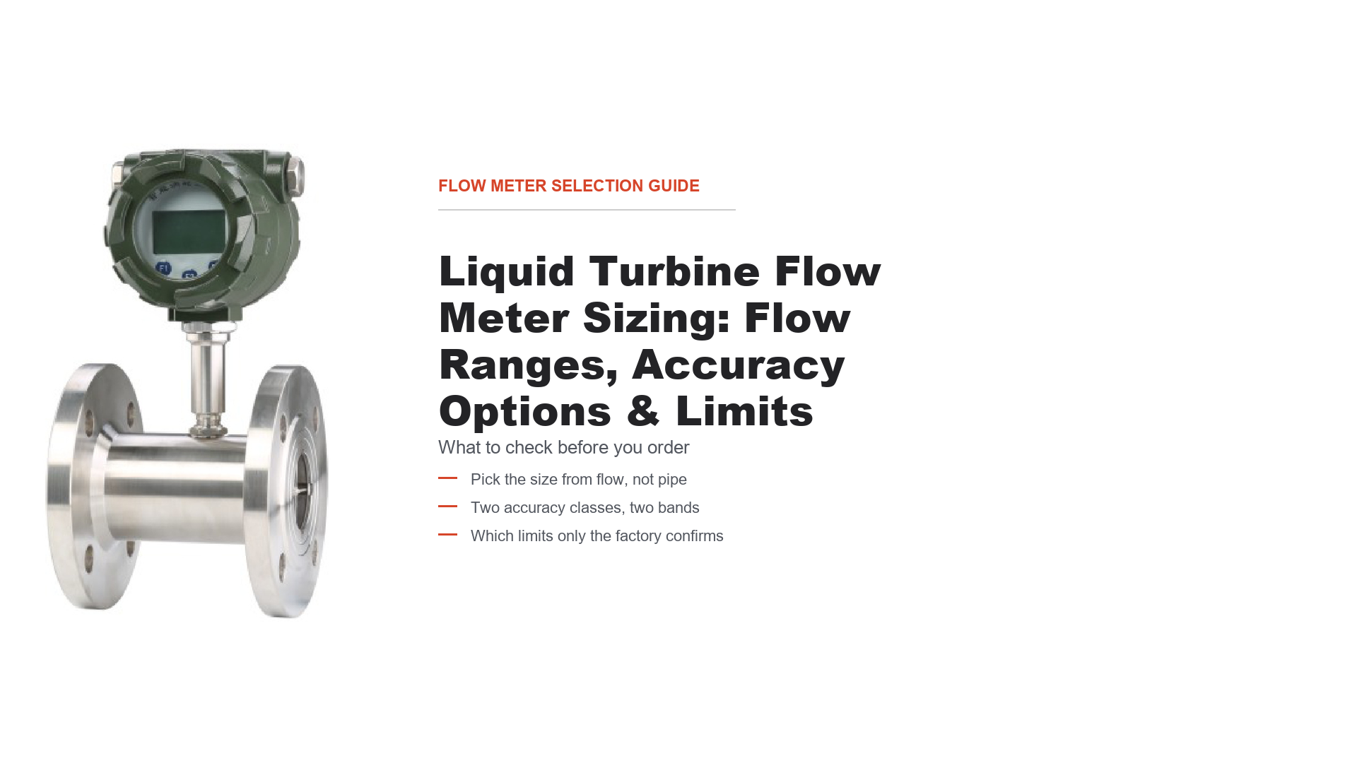 LW liquid turbine flow meter sizing guide cover