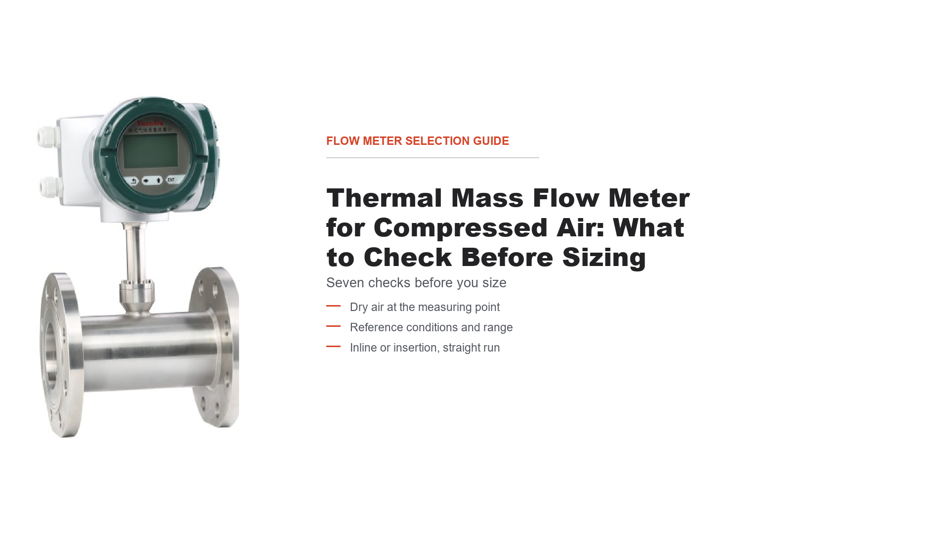 LR thermal mass flow meter for compressed air sizing guide cover