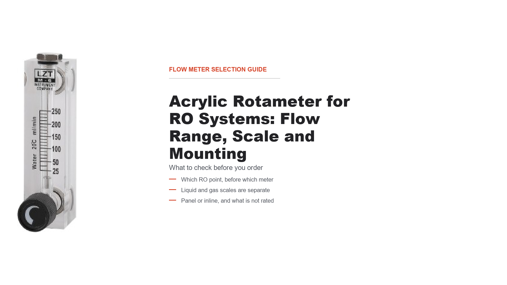 LZT acrylic rotameter for RO systems sizing guide cover