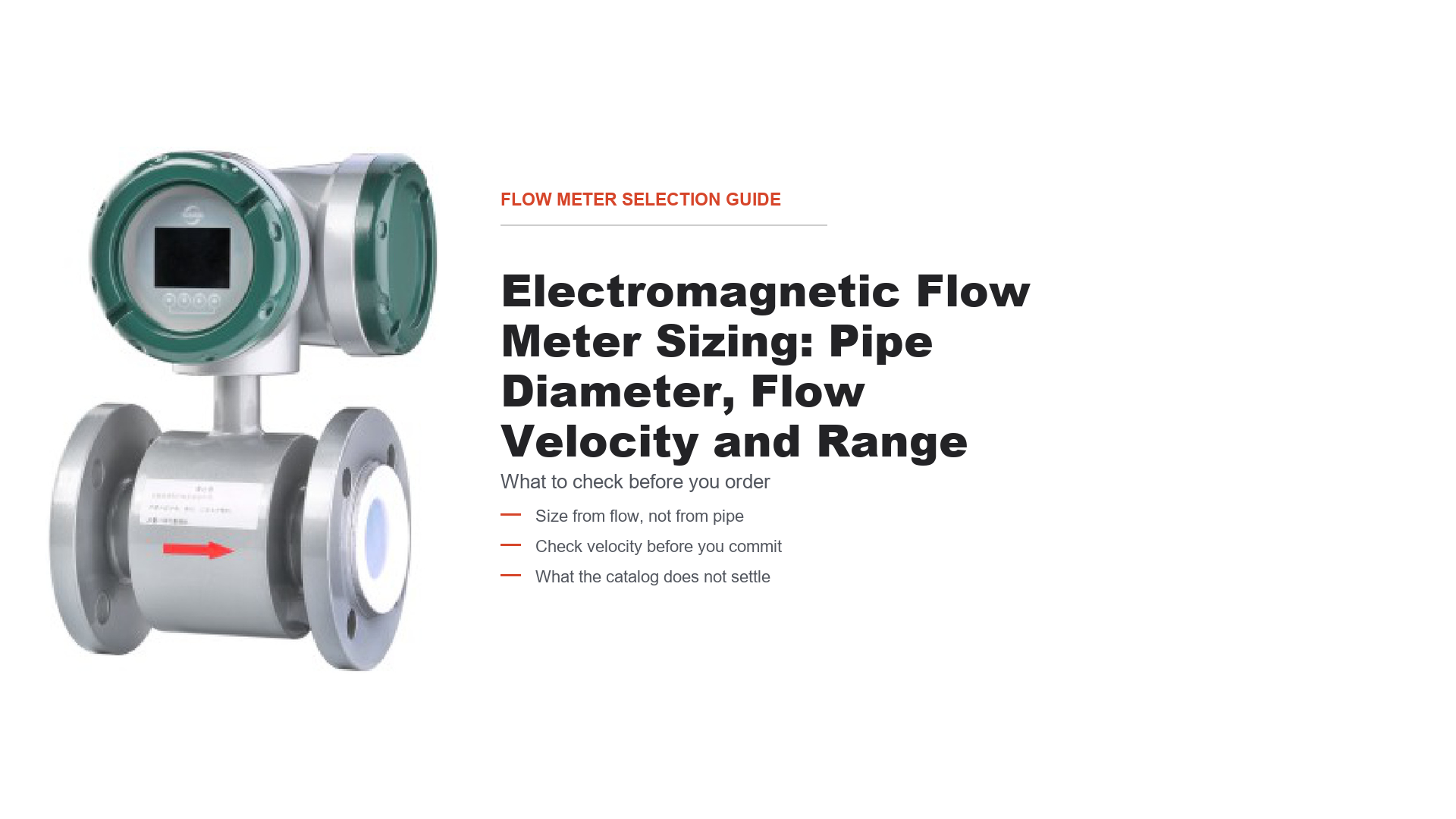 LD electromagnetic flow meter sizing guide cover