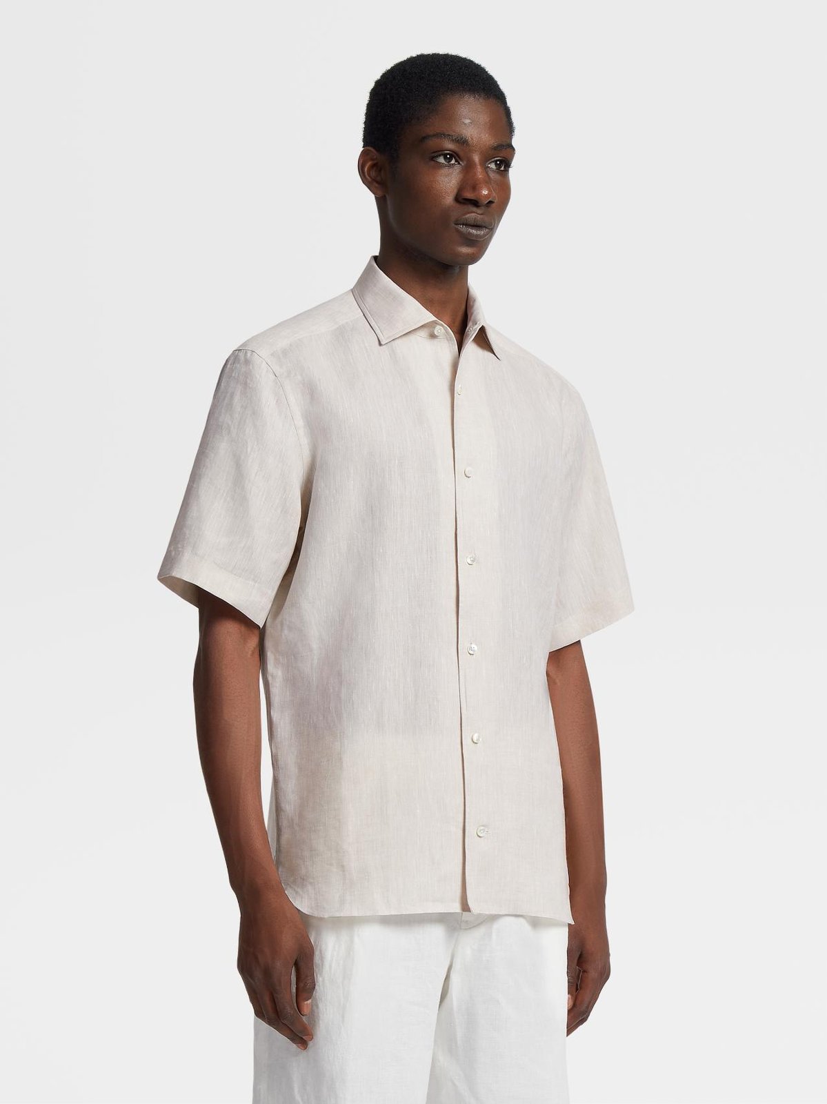100% natural linen short-sleeve shirt, breathable relaxed fit, solid and striped options