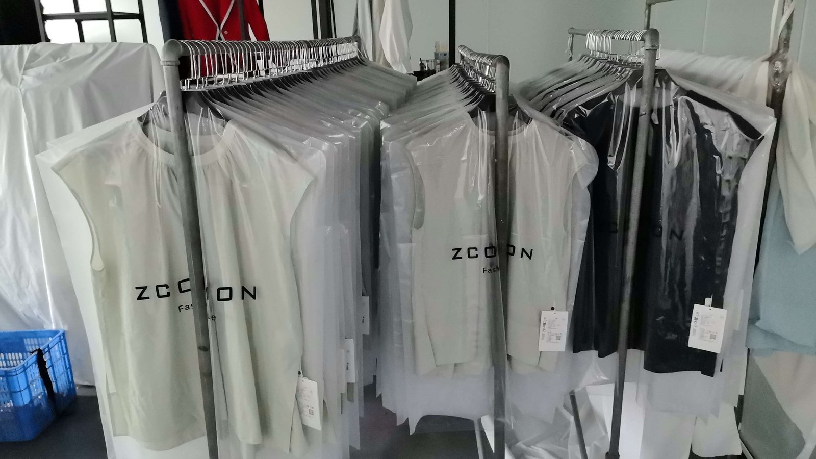 Garments packed for shipment, clothing factory finishing and packing