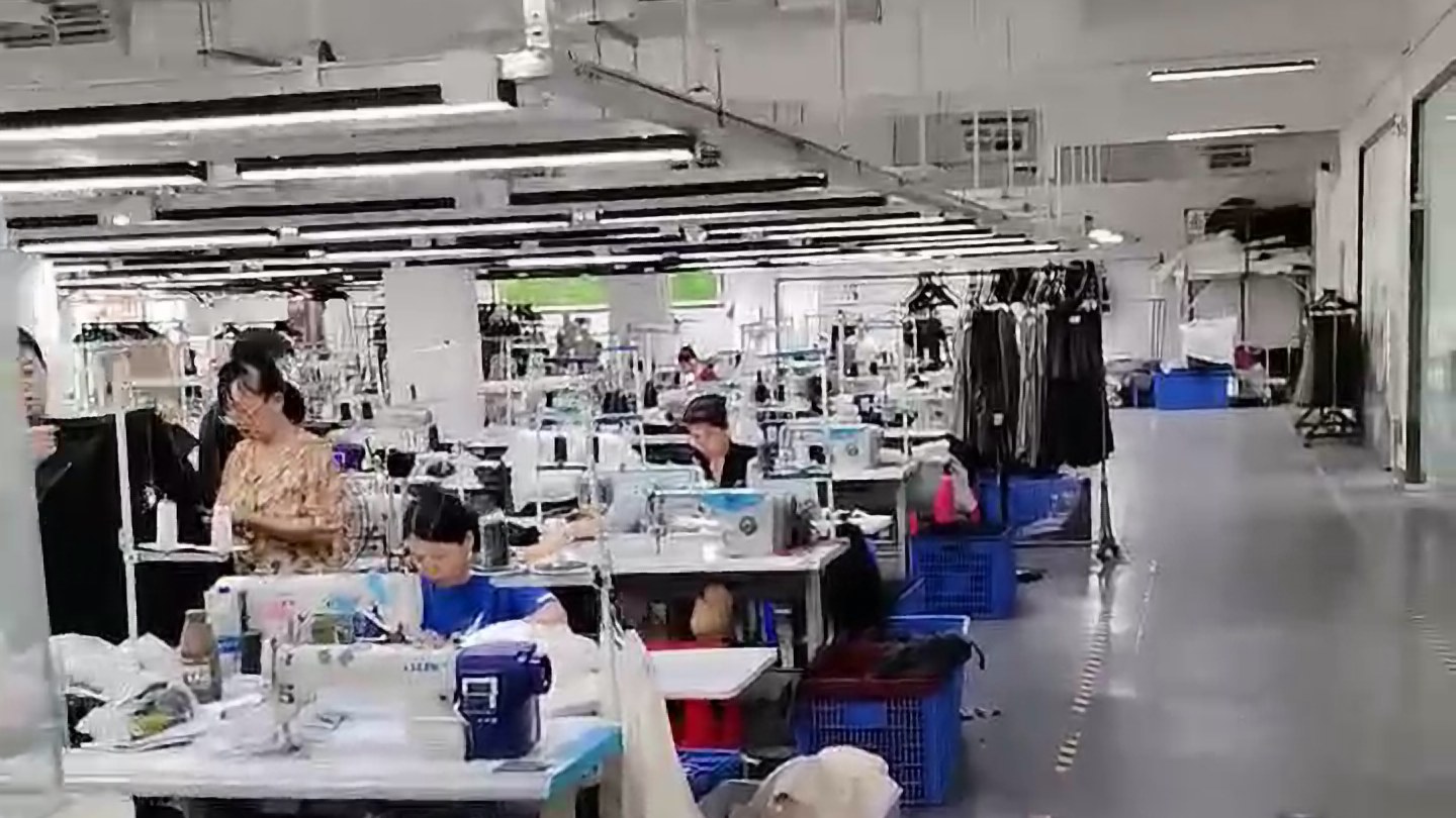 Sewing lines and workstations at the XinChengDa Garments factory, Shenzhen