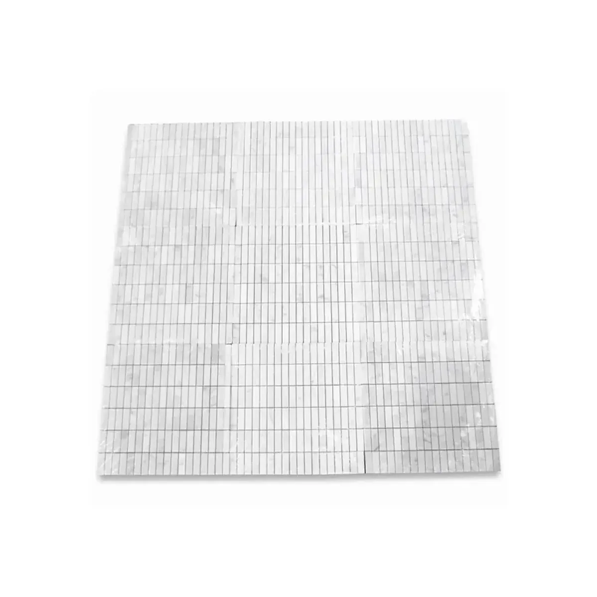 Detailed view of Carrara White Marble 5/8x2 Inch Rectangular Stacked Mosaic Tile with natural grey veining