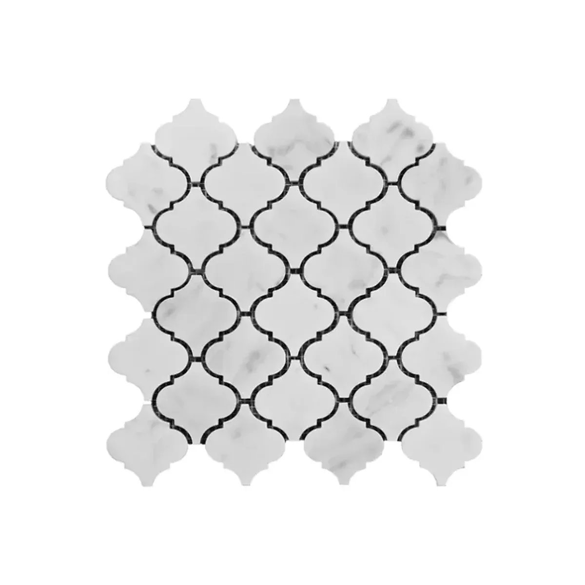 Carrara White Marble Arabesque Lantern Mosaic sheet on a white background