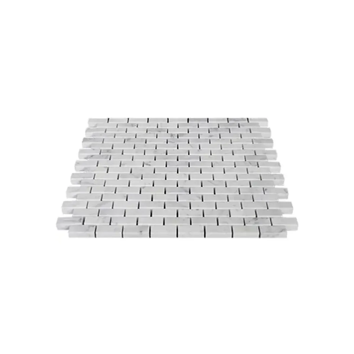Carrara White Marble 1x2 Inch Brick Subway Mosaic Tile sheet showing consistent brick geometry