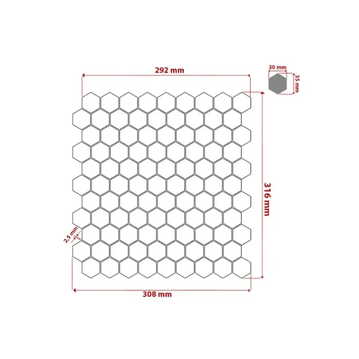 Carrara White Marble 1 Inch Hexagon Mosaic sheet viewed on a white background