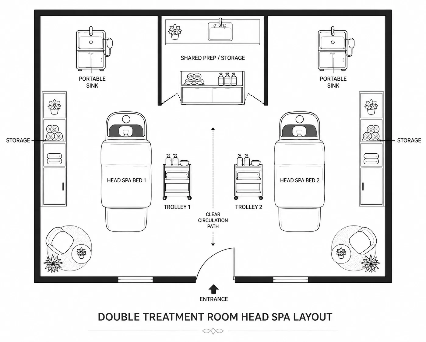 DOUBLE TREATMENT ROOM HEAD SPA LAYOUT