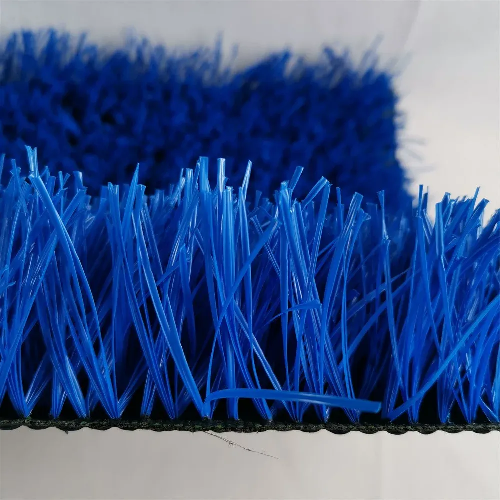 Blue artificial football turf surface