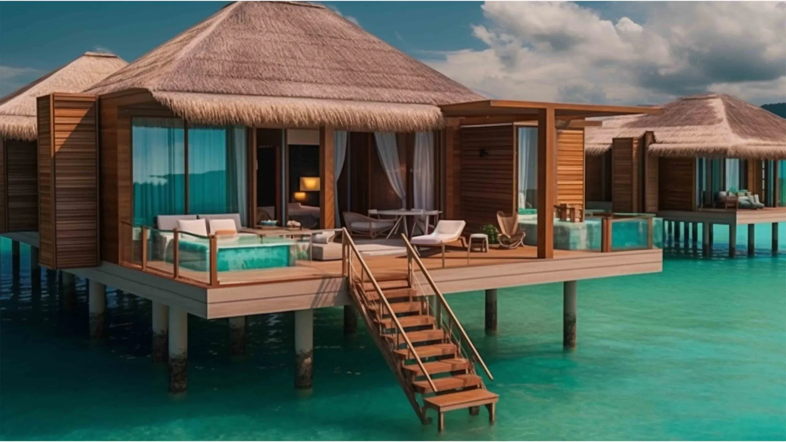 Artificial thatch roof over a resort villa