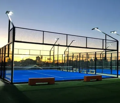 Outdoor padel court surfaced with artificial turf