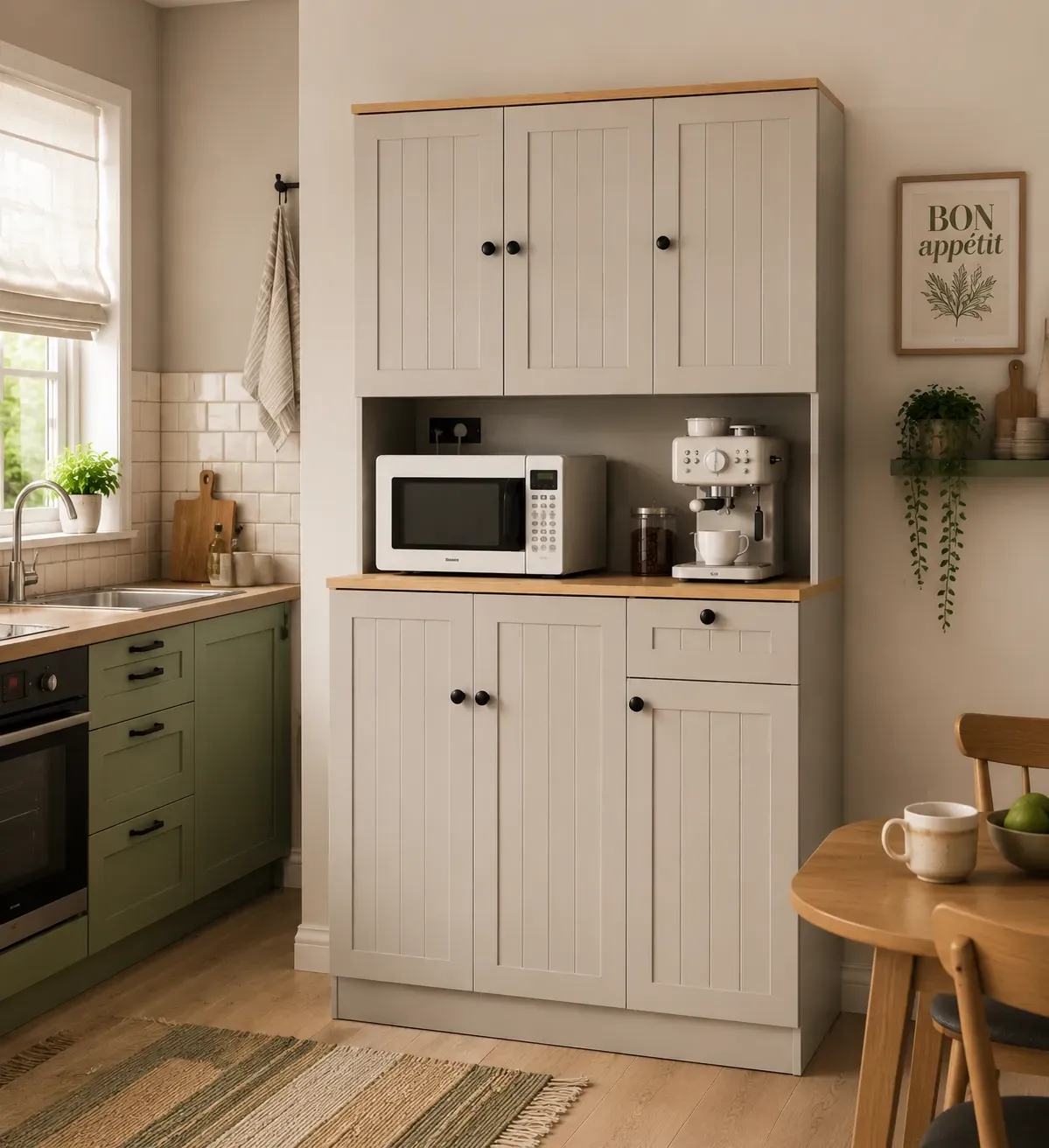 Freestanding tall kitchen storage cabinet with modern panel furniture design