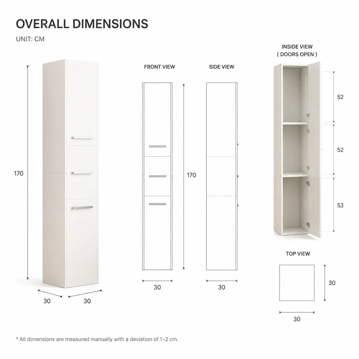 Tall narrow storage furniture with closed compartments and minimalist design