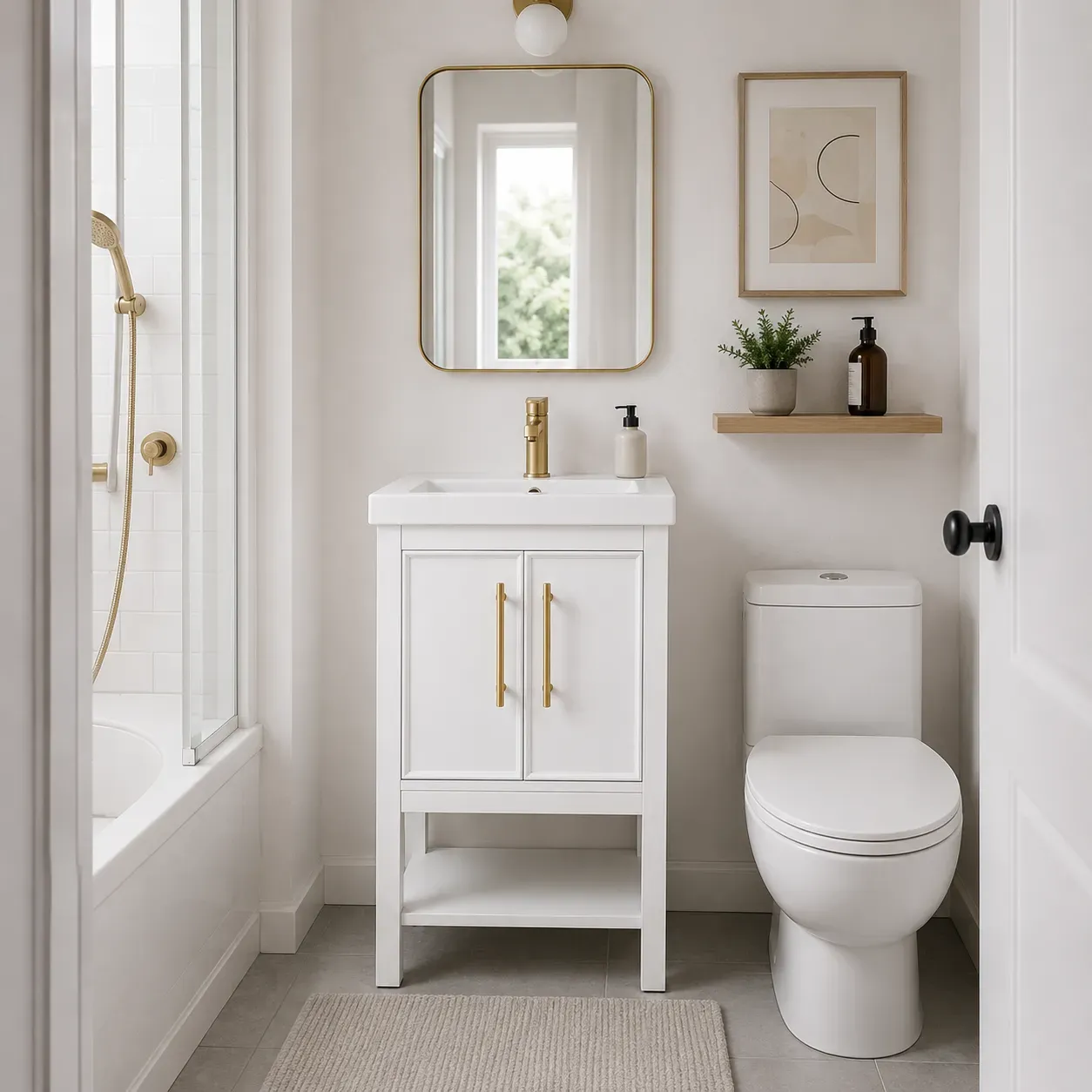 Compact White Bathroom Vanity Unit in Small European Bathroom