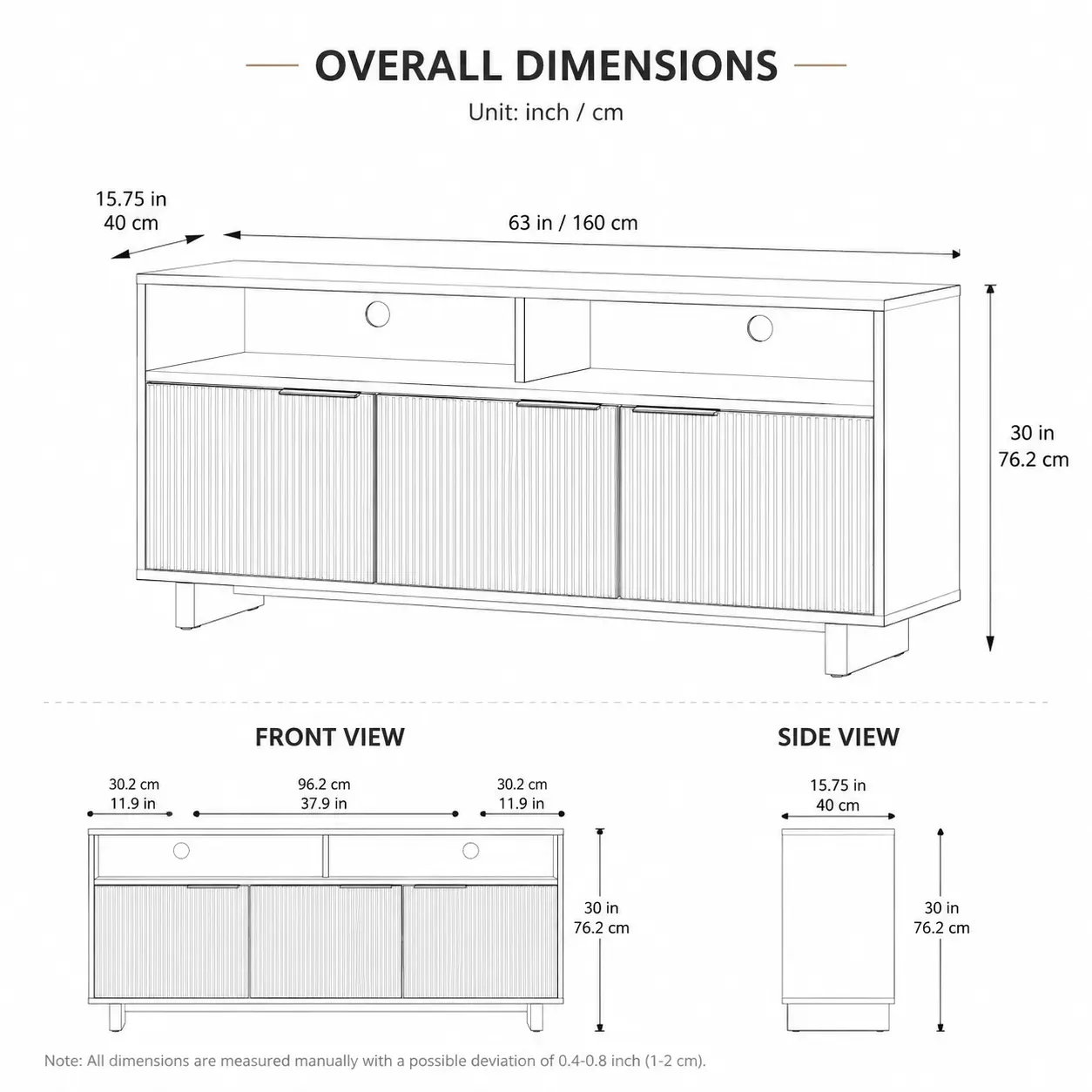 fluted TV stand dimensions and storage layout