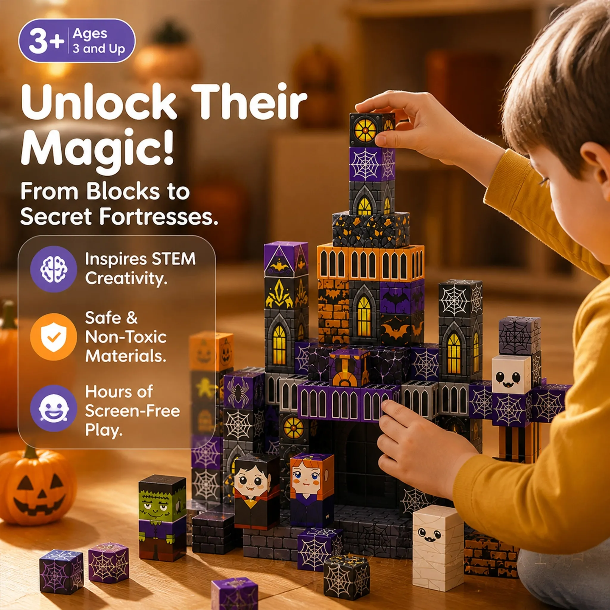 Halloween Haunted Castle Magnetic Building Blocks2