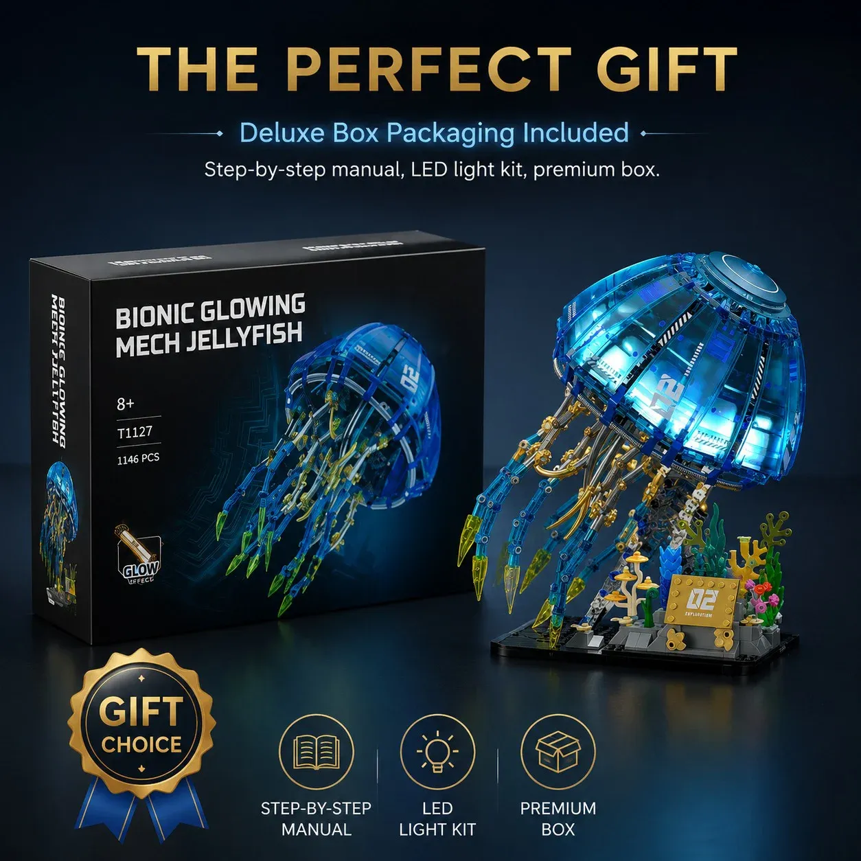 Bionic mechanical jellyfish light building block toy7