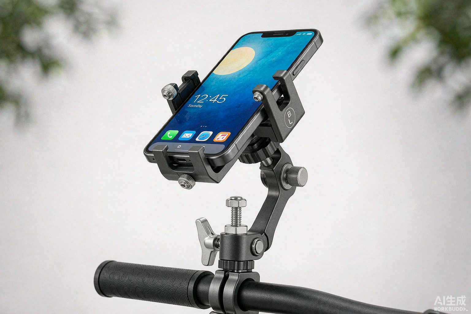 Bike phone holder mounted on a handlebar