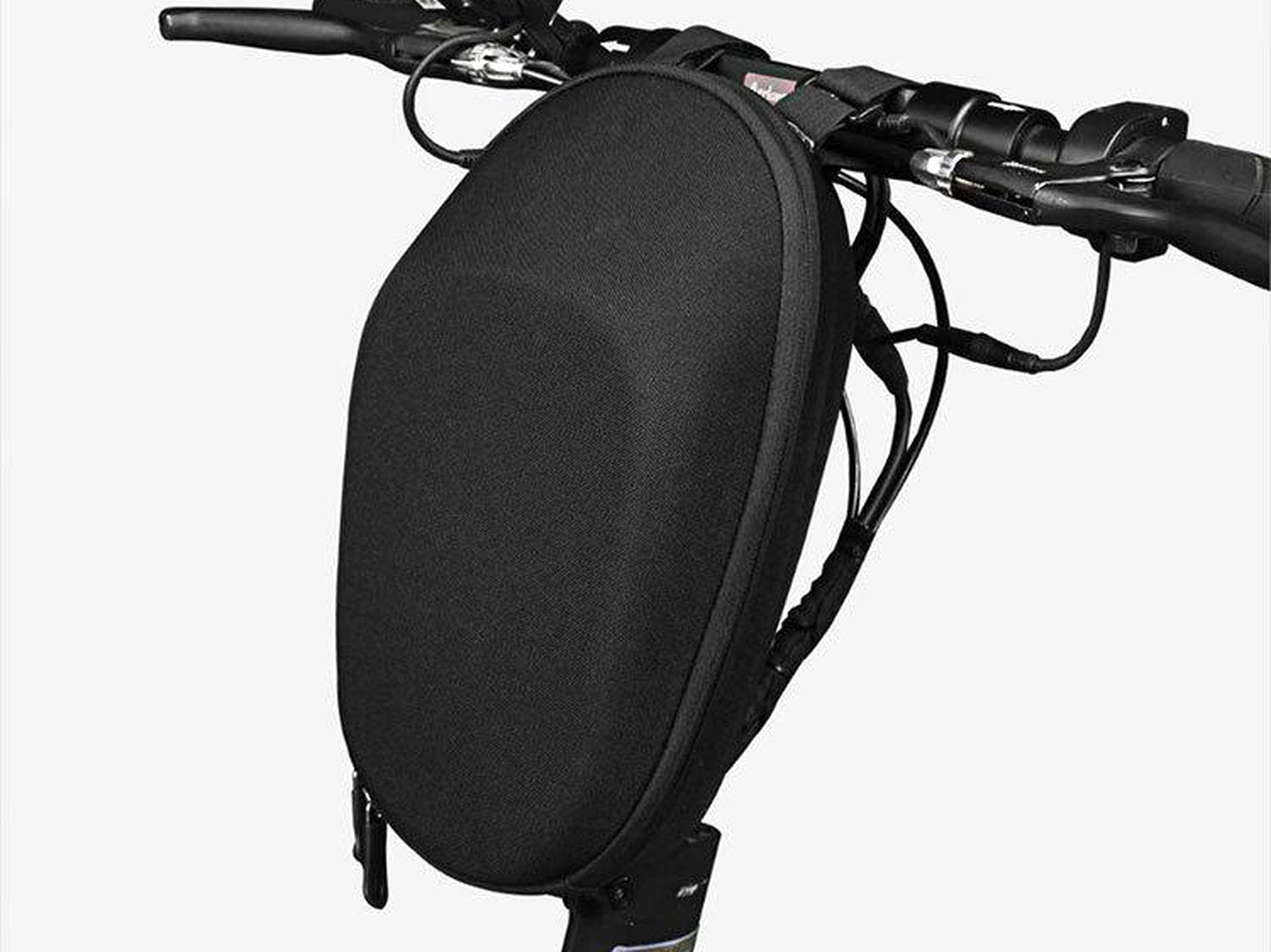 Black KY012 oval EVA hard-shell scooter bag with strap, mounted on a scooter
