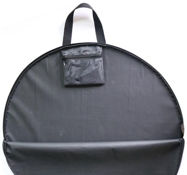 Black KY038 wheel bag opened to show the small transparent inner pocket