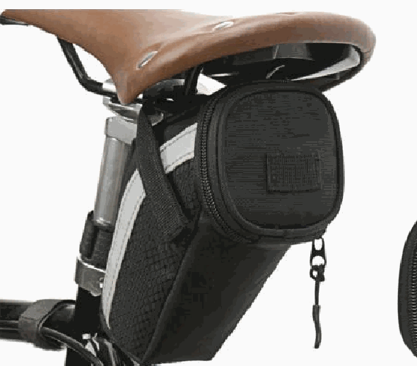 Black under-seat saddle bag on a road bike