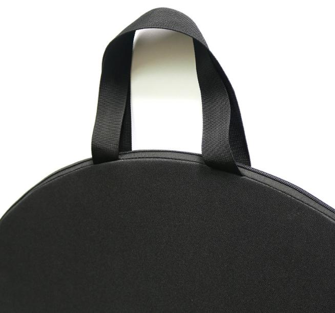 Close-up of the nylon webbing carry handle on the black KY038 wheel bag