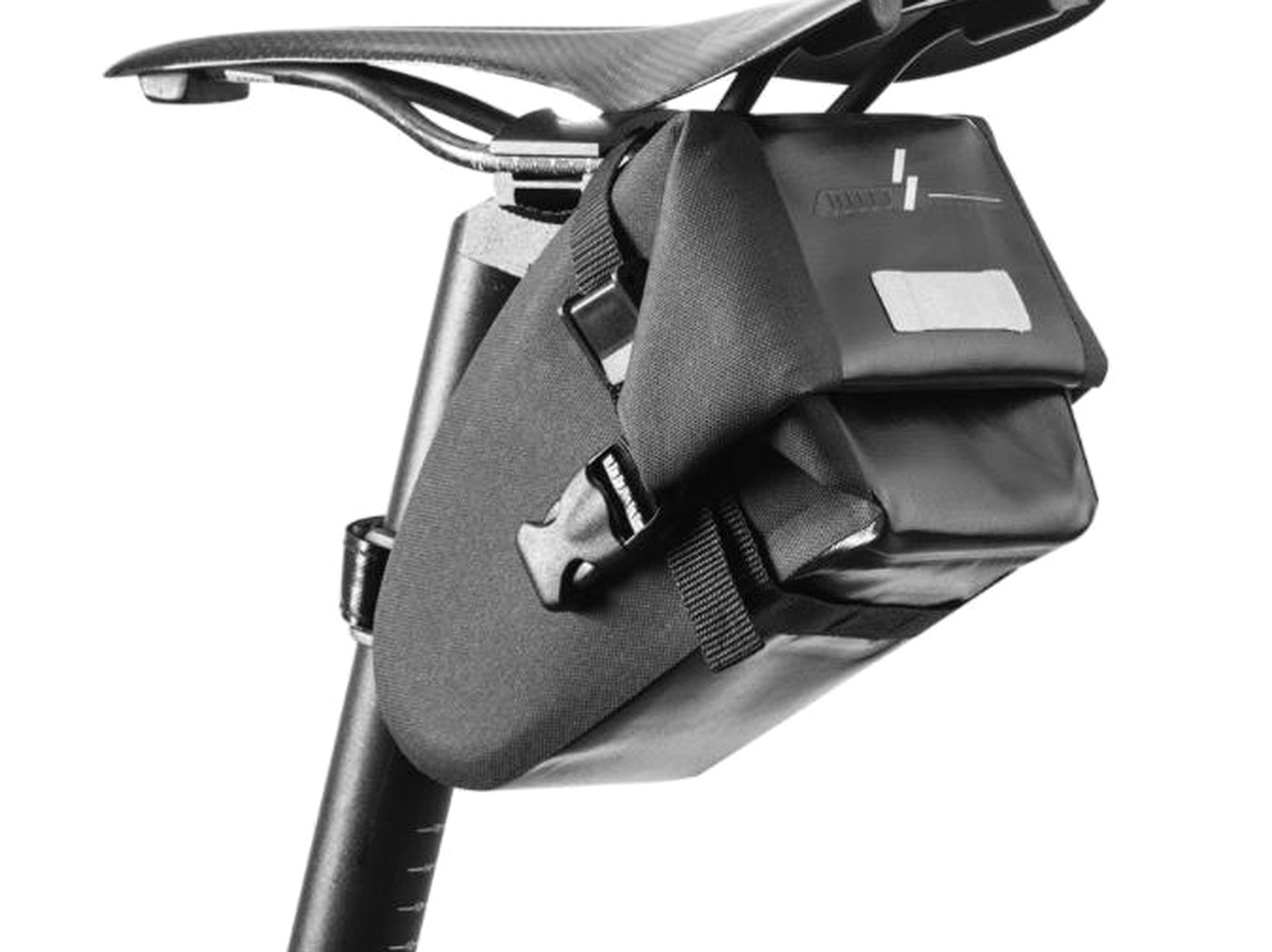 Black KY024 waterproof wedge saddle bag, mounted under the saddle