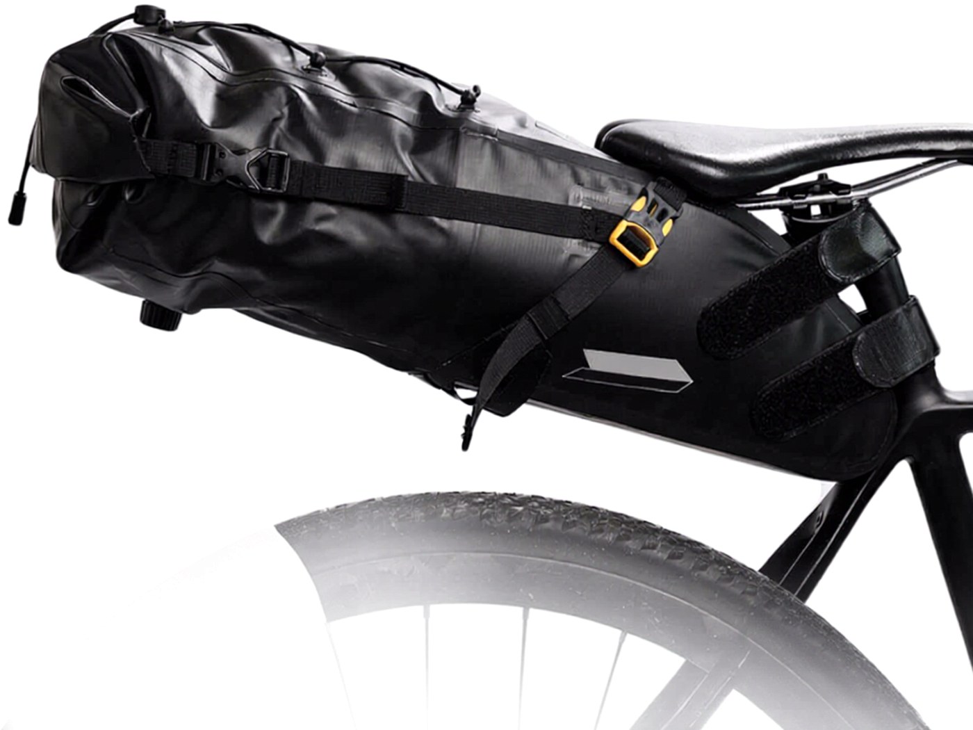 Black KY066 13L TPU saddle pack for bike touring, mounted under the saddle