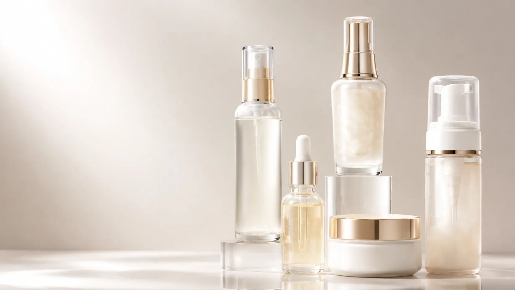 Premium mist serum foam cream and gloss beauty products designed for short-form commerce and private label OEM