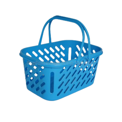 Premium 6L mini solid flat bottom retail shopping basket SMT-HB17 by Suzhou Smart Shop Supplies in vibrant blue featuring dual drop-down handles