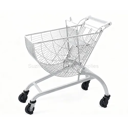 SMT-SC-OEM004 80L fan-shaped metal wire shopping cart featuring an integrated folding child seat by Suzhou Smart Shop Supplies