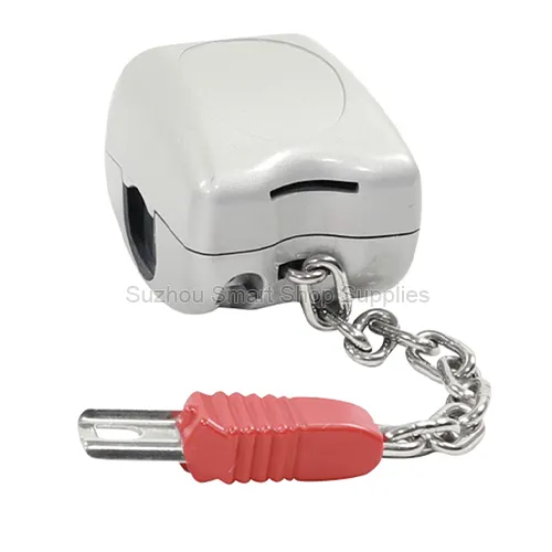 SMT-SC-CL02 reinforced heavy-duty zinc alloy shopping cart coin lock featuring a metal chain and red key plug by Suzhou Smart Shop Supplies