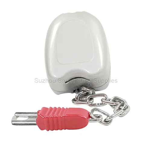 SMT-SC-CL01 heavy-duty zinc alloy shopping cart coin lock featuring a metal chain and red key plug by Suzhou Smart Shop Supplies