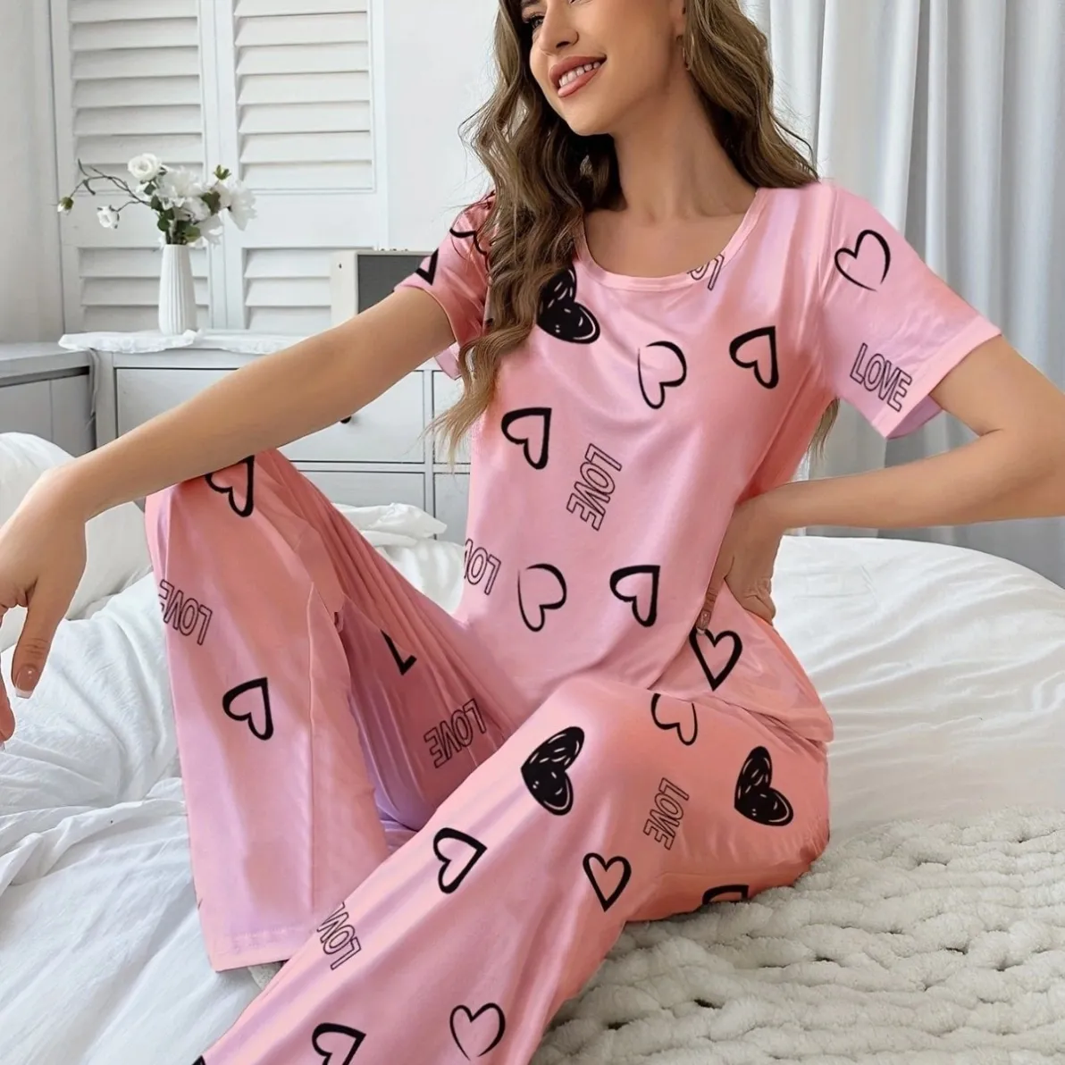 women milk silk pajama set xlk93059 front view