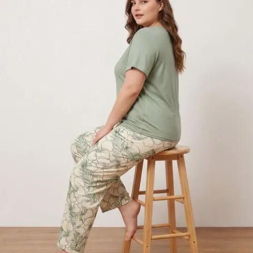 plus size short sleeve printed pajama set xlk112 detail view