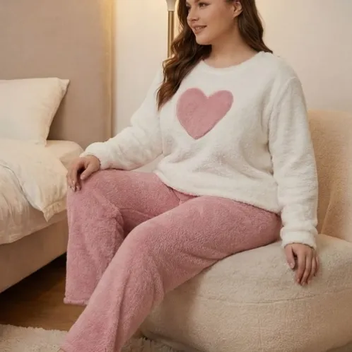 plus size long sleeve printed pajama set xlkl635 front view